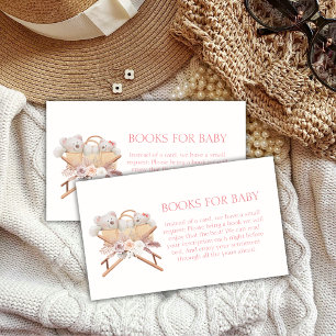 Boho Floral Bear Bassinet Books For Baby Shower Enclosure Card