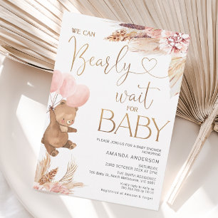 Boho Floral Bearly Wait for Baby Baby Shower Invitation