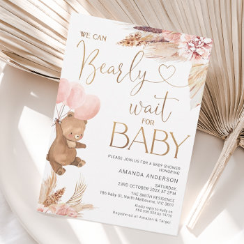 Boho Floral Bearly Wait For Baby Baby Shower Invitation by figtreedesign at Zazzle