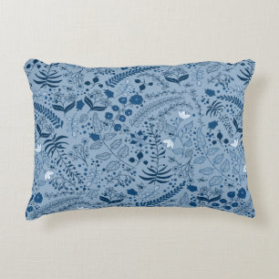 Boho Floral Beautiful Classic Blue Accent Pillow