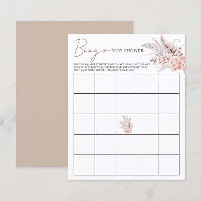 Boho Floral Beige Baby Shower Bingo Game (Front/Back)