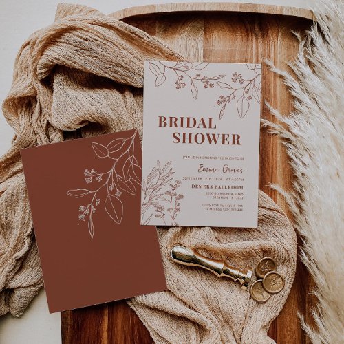 Boho Floral Beige Bridal Shower Invitation