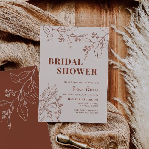 Boho Floral Beige Bridal Shower Invitation