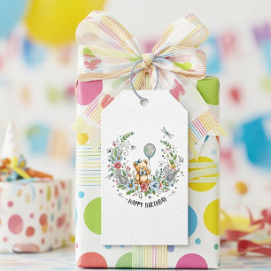 Boho floral birthday bear gift tags