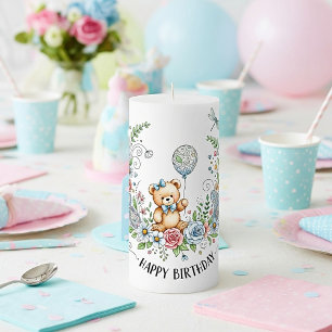 Boho floral birthday bear pillar candle