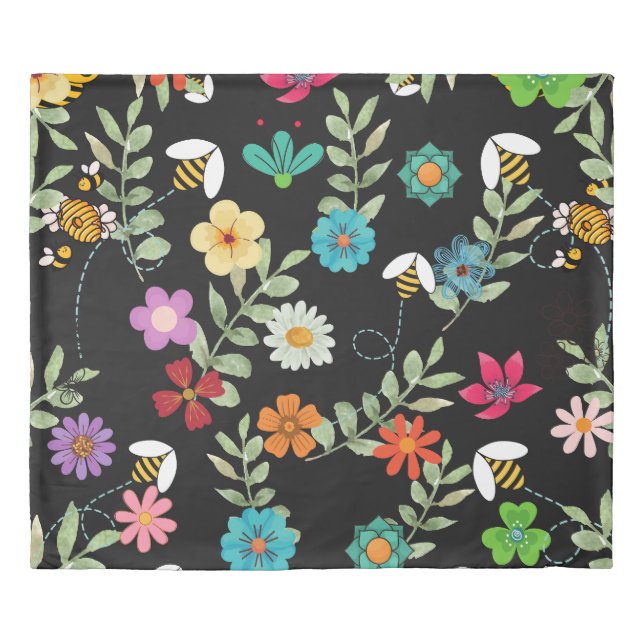 Boho Floral Black Background Pattern Bath Towel Se Duvet Cover (Front)