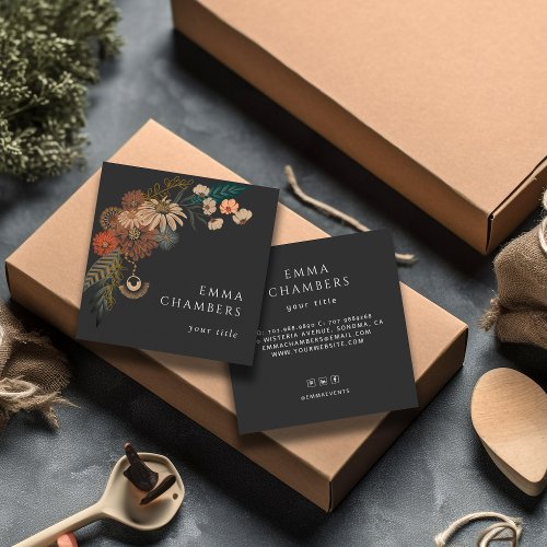 Boho Floral Black Business Card