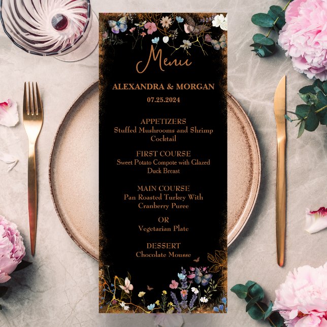 Boho Floral Black Butterfly Garden Menu (Creator Uploaded)