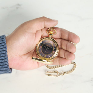 Boho Floral Black Butterfly Garden Pocket Watch