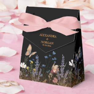 Boho Floral Black Butterfly Garden Wedding Favor Boxes