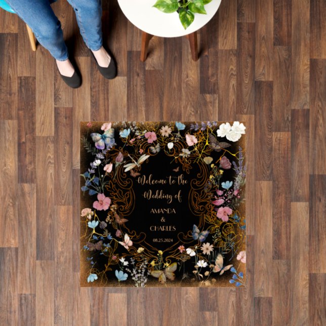 Boho Floral Black Butterfly Garden Wedding Floor Decals (Floor)