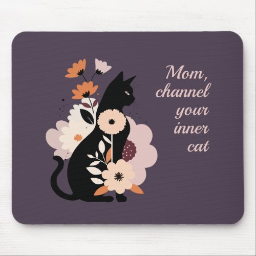 Boho floral black channel inner cat  mouse pad