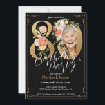 Boho Floral Black Gold Photo 80th Birthday Party Invitation<br><div class="desc">Boho Floral Black Gold Photo 80th Birthday Party Invitation. Glamorous and pretty birthday party invitation featuring vintage floral design with gold letters and black background! Goes amazing with a fun floral and glamorous party theme. Want more customization? Contact the designer by clicking on the 'message' button below.</div>