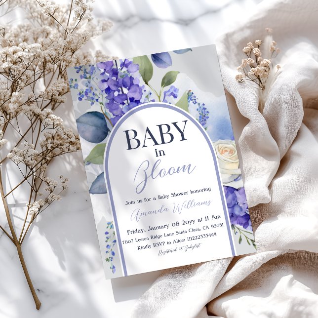 Boho Floral Blue Baby in Bloom Boy Baby Shower Invitation (Creator Uploaded)