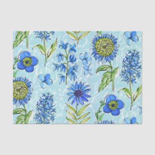 Boho Floral Blue Decoupage Tissue Paper