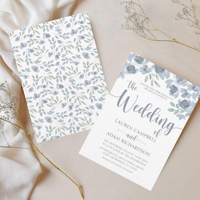 Boho Floral Blue Eucalyptus Wedding Invitation (Creator Uploaded)