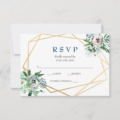 Boho Floral Blue Geometric Wedding RSVP