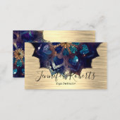 Boho Floral Blue Gold Mandala Chic Yoga Instructor Business Card (Front/Back)