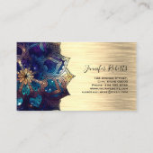 Boho Floral Blue Gold Mandala Chic Yoga Instructor Business Card (Back)