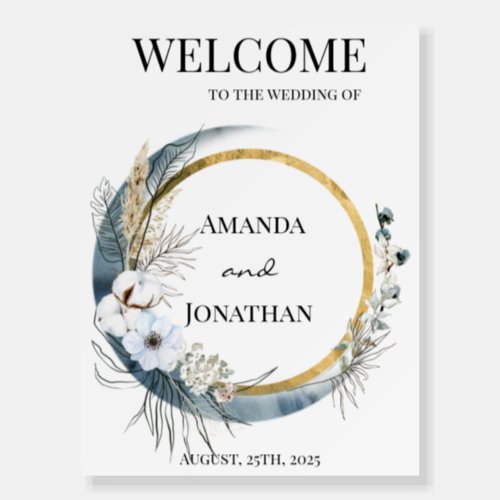 Boho Floral Blue Moon Wedding Welcome Sign