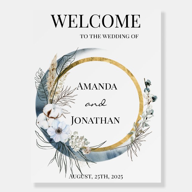 Boho Floral Blue Moon Wedding Welcome Sign (Front)