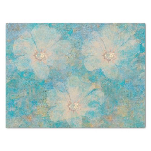 Boho Floral Blue Vintage Botanical Mural Painted Tissue Paper