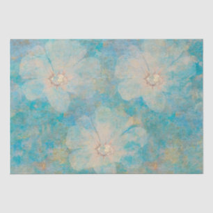 Boho Floral Blue Vintage Botanical Mural Painted Tissue Paper