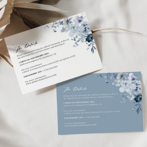 Boho Floral Blue Wedding Details Enclosure Card