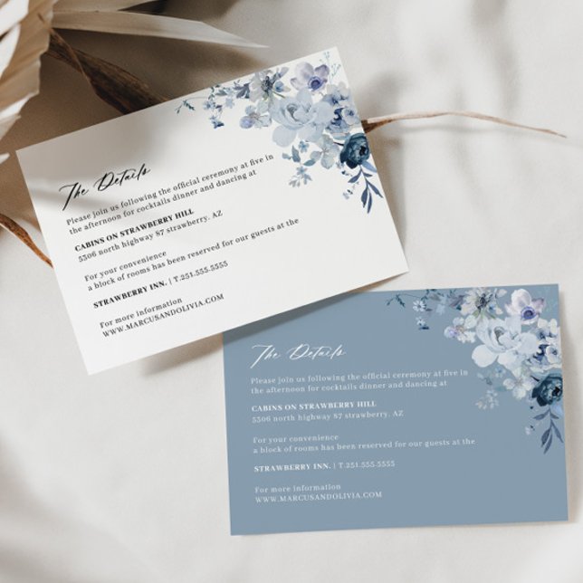 Boho Floral Blue Wedding Details Enclosure Card (Dusty Blue Details Card 2 Colors)