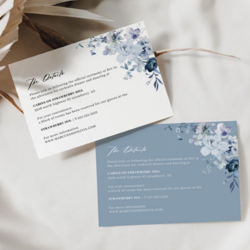 Boho Floral Blue Wedding Details Enclosure Card