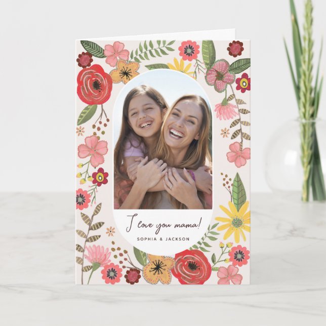 Boho floral blush girly mothers day drawing card (Front)