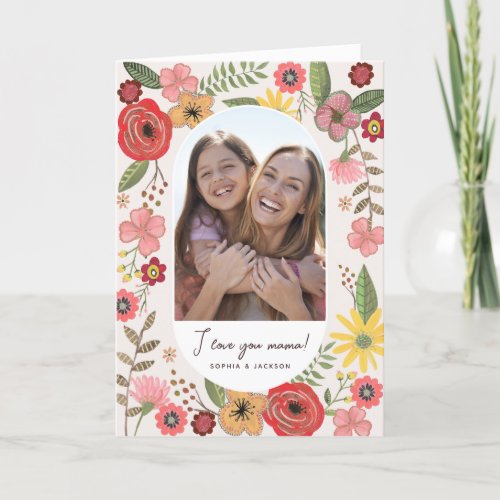 Boho floral blush girly mothers day drawing card