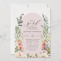 Boho Floral Blush It's a Girl Baby Shower Invitation