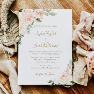 Boho Floral Blush Pink and Sage Green Wedding Invitation