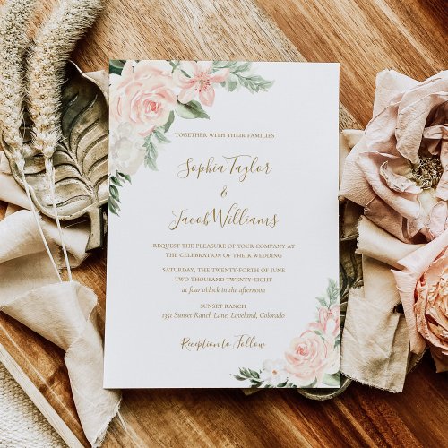 Boho Floral Blush Pink and Sage Green Wedding Invitation
