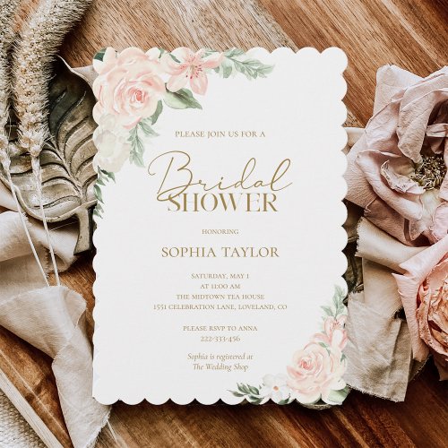 Boho Floral Blush Pink Bridal Shower Invitation