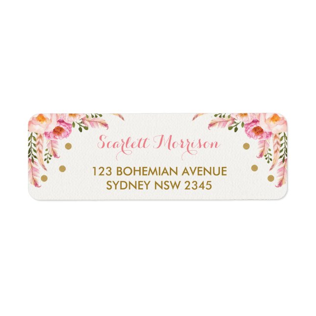 Boho Floral Blush Pink Gold Shower 1st Birthday Label (Front)