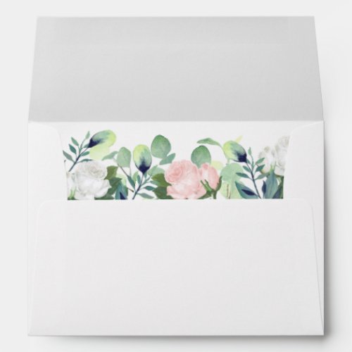 Boho Floral Blush Pink Roses  Greenery Wedding Envelope