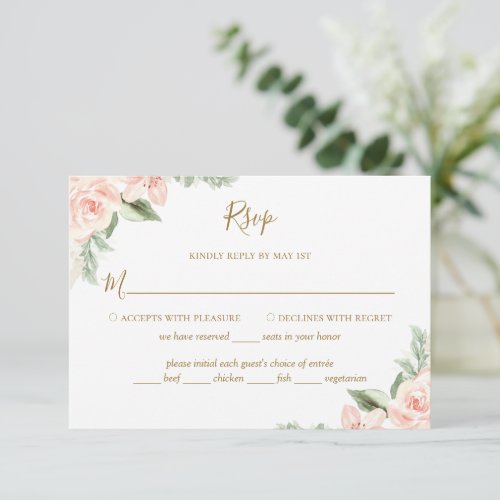 Boho Floral Blush Pink Sage Green with Meal Choice RSVP Card