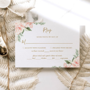 Boho Floral Blush Pink Sage Green with Meal Choice RSVP Card