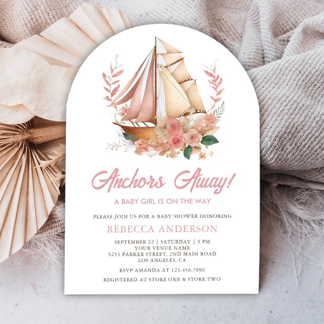 Boho Floral Boat Nautical Girl Arch Baby Shower Invitation (Creator Uploaded)