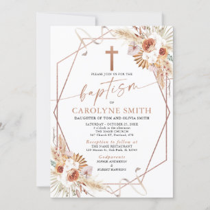 Boho Floral Bohemian and Pampas Grass Baptism Invitation