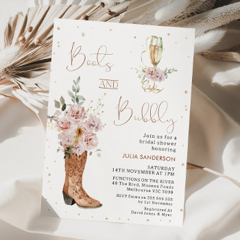 Boho Floral Boot Boot And Brunch Bridal Shower Invitation by figtreedesign at Zazzle