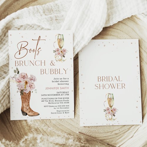 Boho Floral Boot Boot Brunch Bubble Bridal Shower Invitation