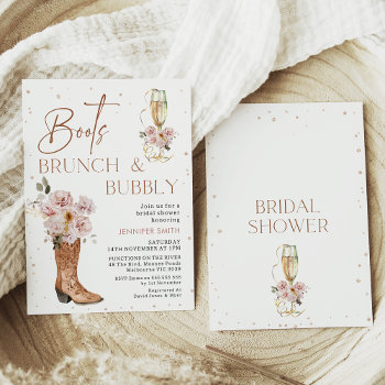 Boho Floral Boot Boot Brunch Bubble Bridal Shower Invitation by figtreedesign at Zazzle