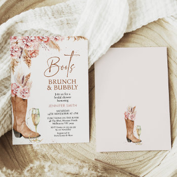 Boho Floral Boots Brunch Bubbly Bridal Shower Invitation by figtreedesign at Zazzle