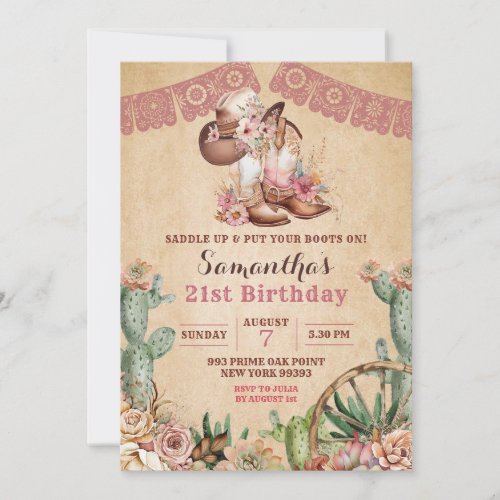 Boho Floral Boots Cowgirl Birthday Invitation
