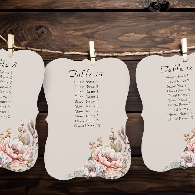 Boho Floral Boots Monogram Guest List Table Number (Table Number Seating Chart Cards from my Boho Floral Cowgirl Boots Quinceanera Collection)