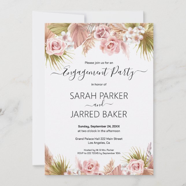 Boho Floral Border Engagement Invitation (Front)
