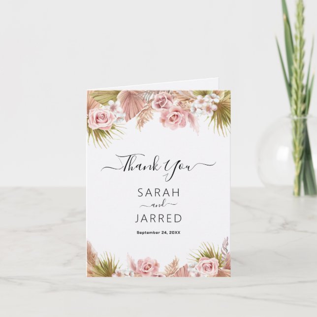 Boho Floral Border  Letterpress Thank You Card (Front)